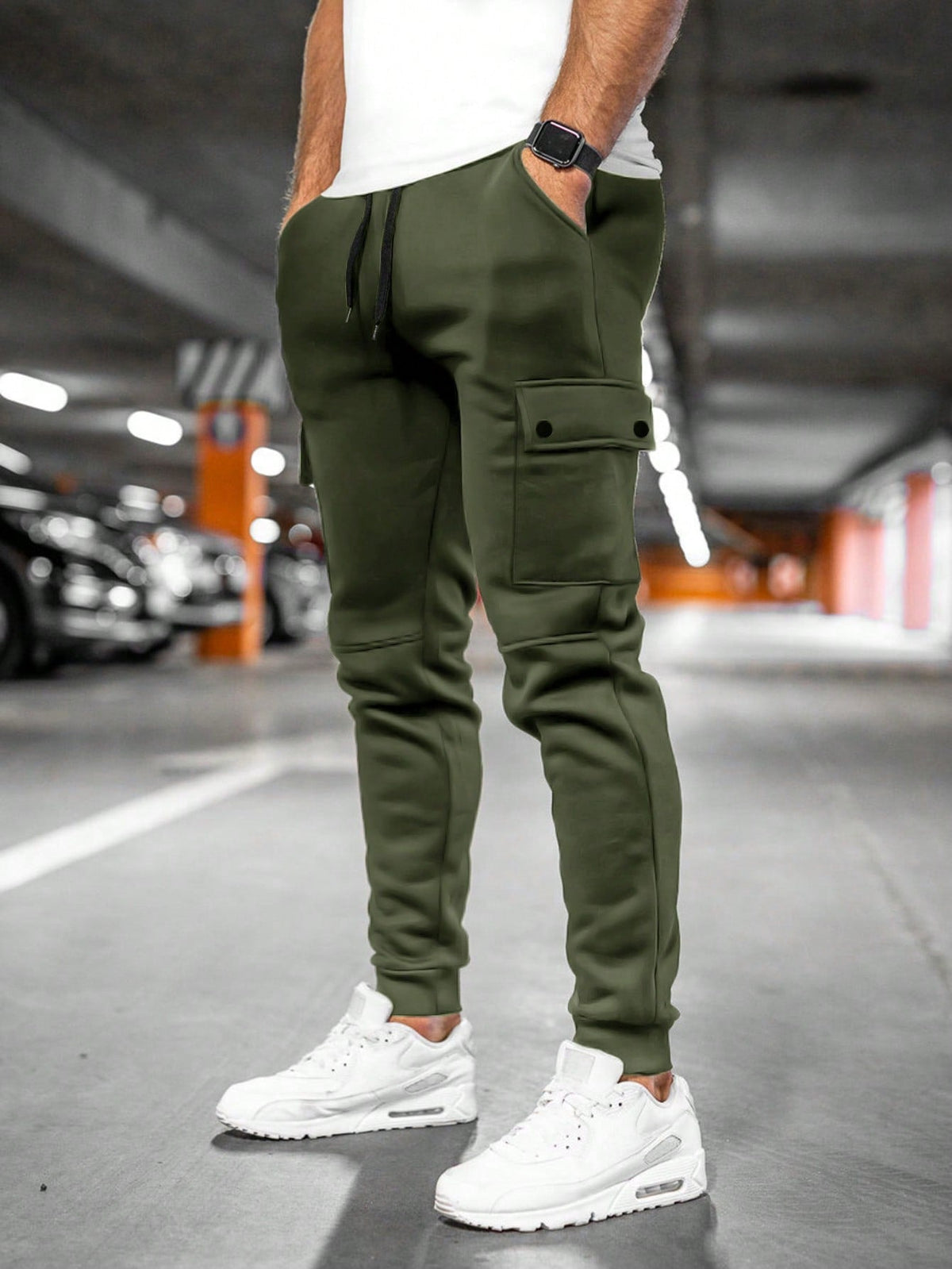 Oliver - Men's Slim Fit Cargo Jogger Pants with Drawstring Waist - Joggers - Army Green - Sarvento