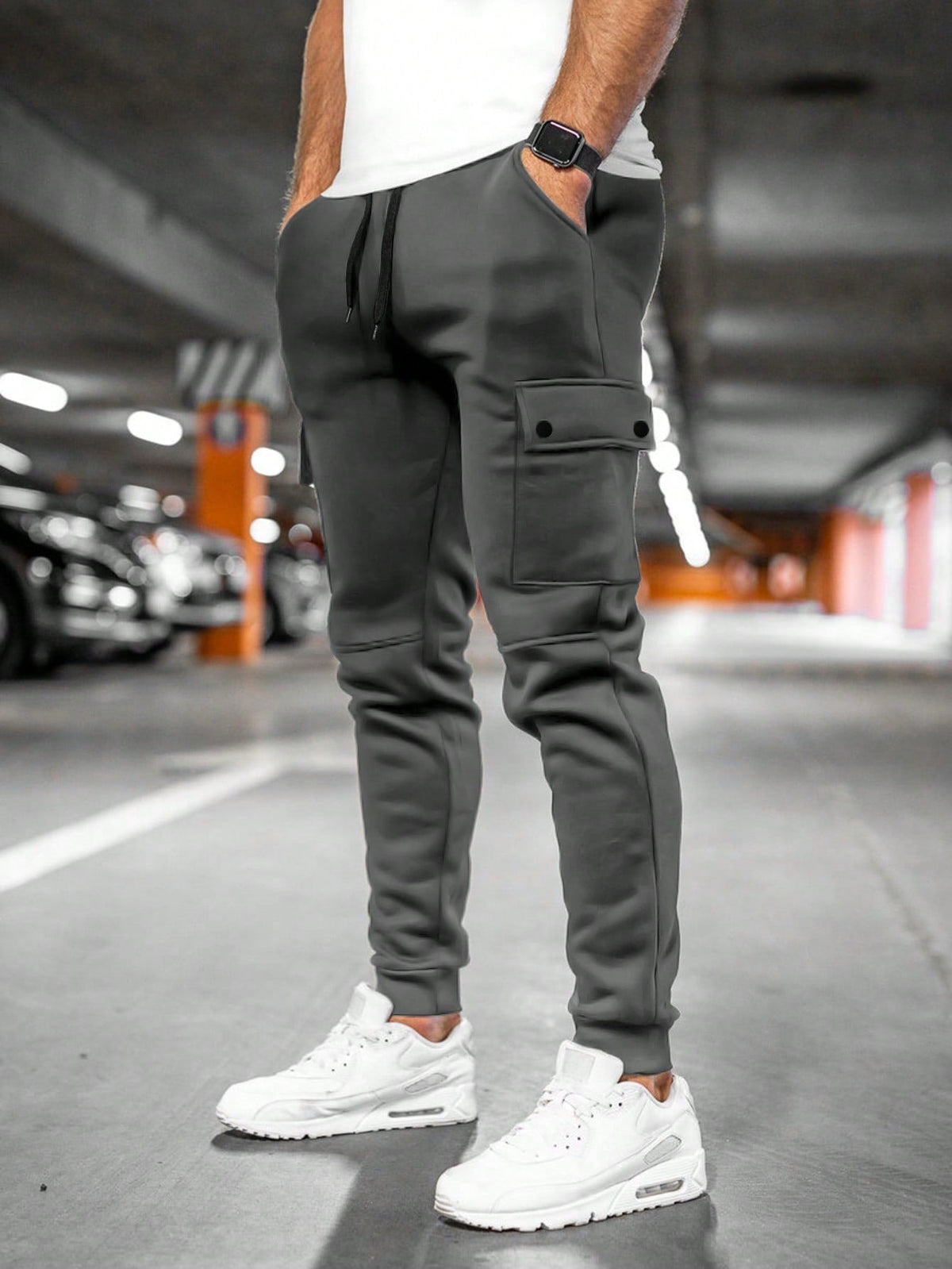 Oliver - Men's Slim Fit Cargo Jogger Pants with Drawstring Waist - Joggers - Gray - Sarvento