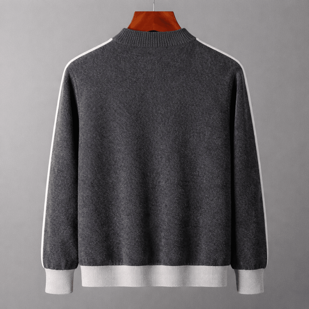 Oliver - Men's Zip-Up Contrast Trim Mock Neck Sweater Jacket - Sweaters - Gray - Sarvento