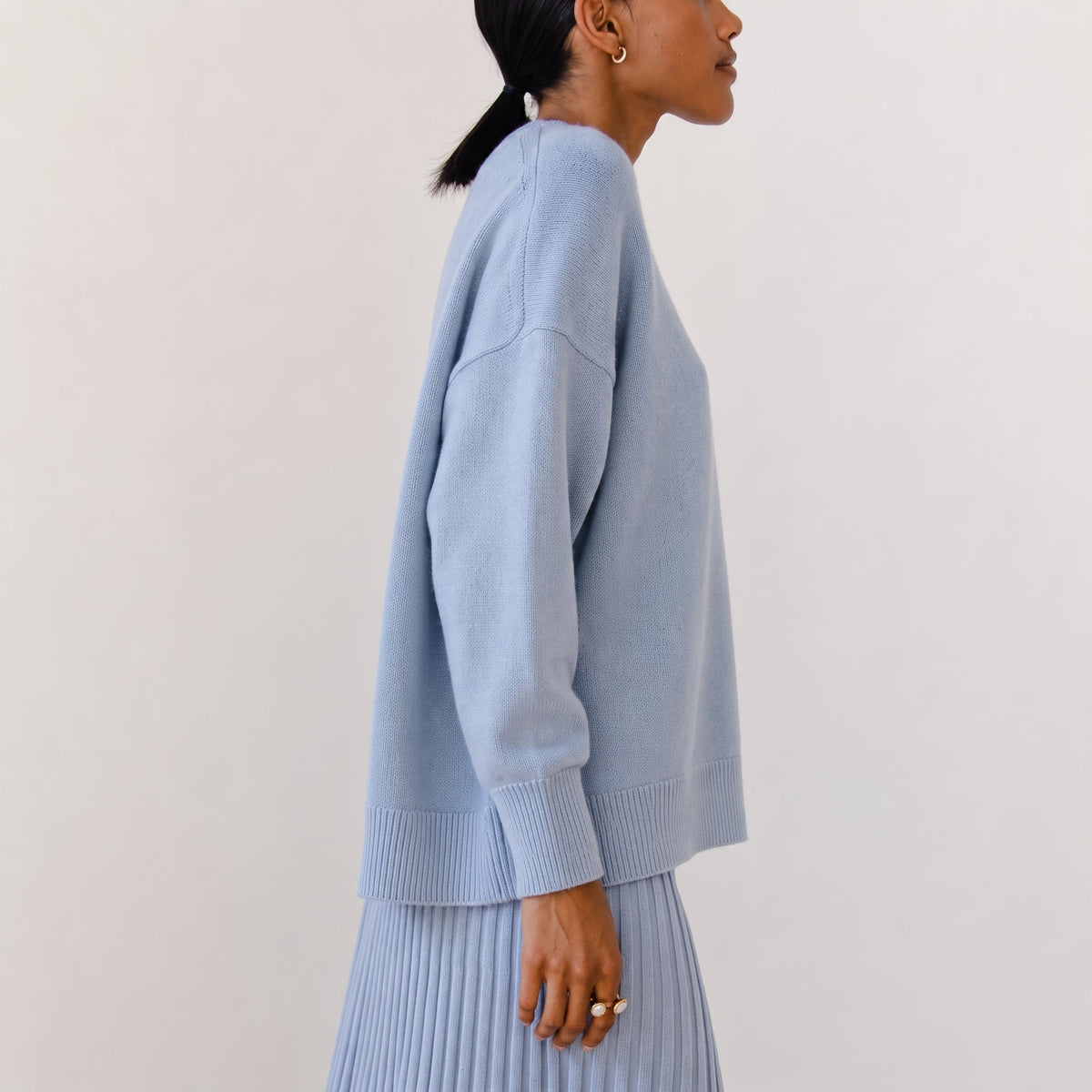 Olivia - Women's Oversized Crewneck Knit Sweater with Ribbed Cuffs - Sweaters - Light Blue - Parker&Brooks