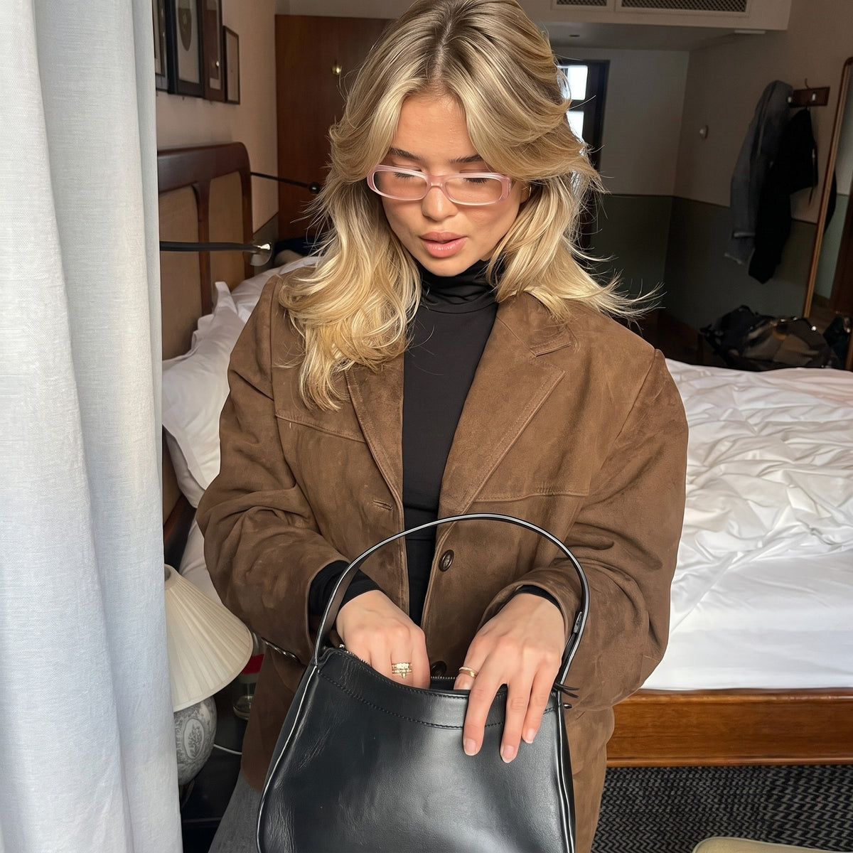 Olivia - Women's Oversized Longline Jacket with Notched Lapel - Coats & Jackets - Brown - Parker&Brooks