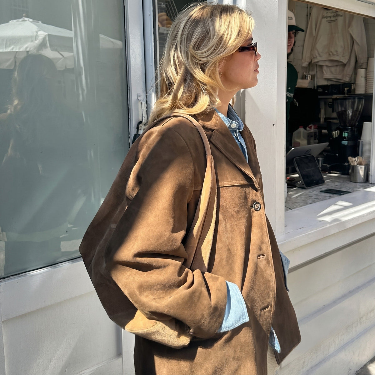 Olivia - Women's Oversized Longline Jacket with Notched Lapel - Coats & Jackets - Brown - Parker&Brooks