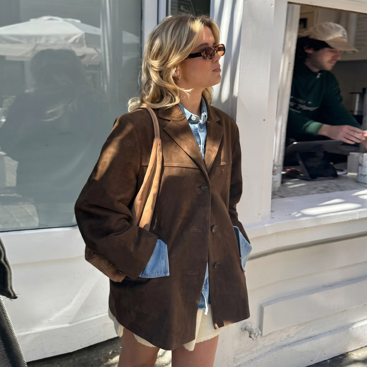 Olivia - Women's Oversized Longline Jacket with Notched Lapel - Coats & Jackets - Brown - Parker&Brooks