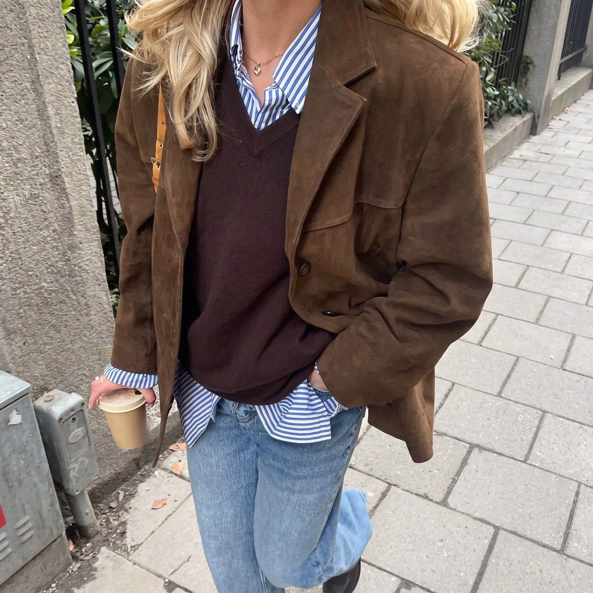 Olivia - Women's Oversized Longline Jacket with Notched Lapel - Coats & Jackets - Brown - Parker&Brooks