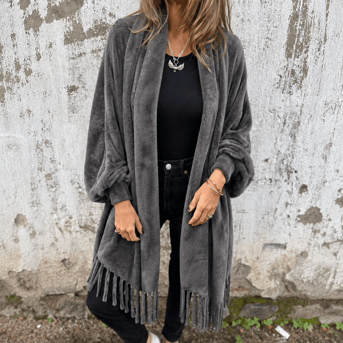 Olivia - Women's Oversized Open Front Wrap Cardigan - Cardigans - Gray - Parker&Brooks