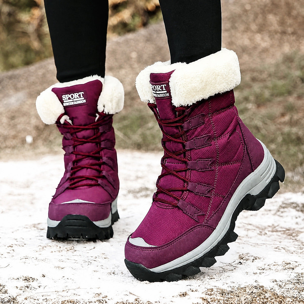 Rowan - Women's Orthopaedic Lace-Up Snow Boots with Faux Fur Trim - Boots - Purple - Parker&Brooks