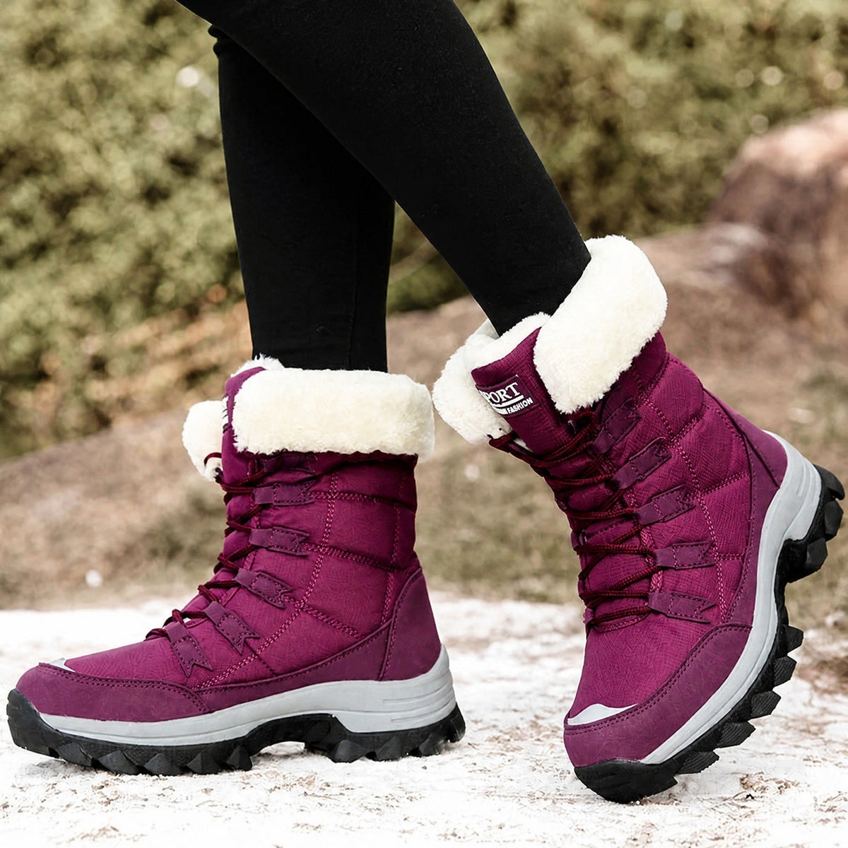 Rowan - Women's Orthopaedic Lace-Up Snow Boots with Faux Fur Trim - Boots - Purple - Parker&Brooks