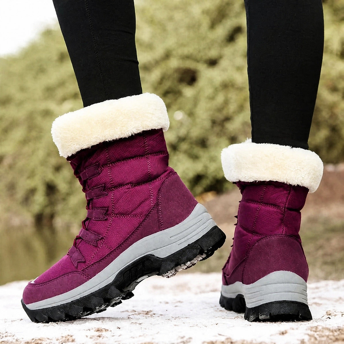 Rowan - Women's Orthopaedic Lace-Up Snow Boots with Faux Fur Trim - Boots - Purple - Parker&Brooks