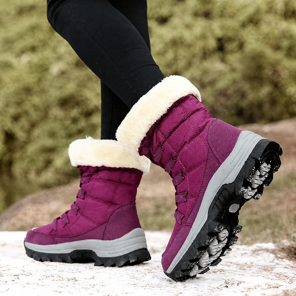 Rowan - Women's Orthopaedic Lace-Up Snow Boots with Faux Fur Trim - Boots - Purple - Parker&Brooks
