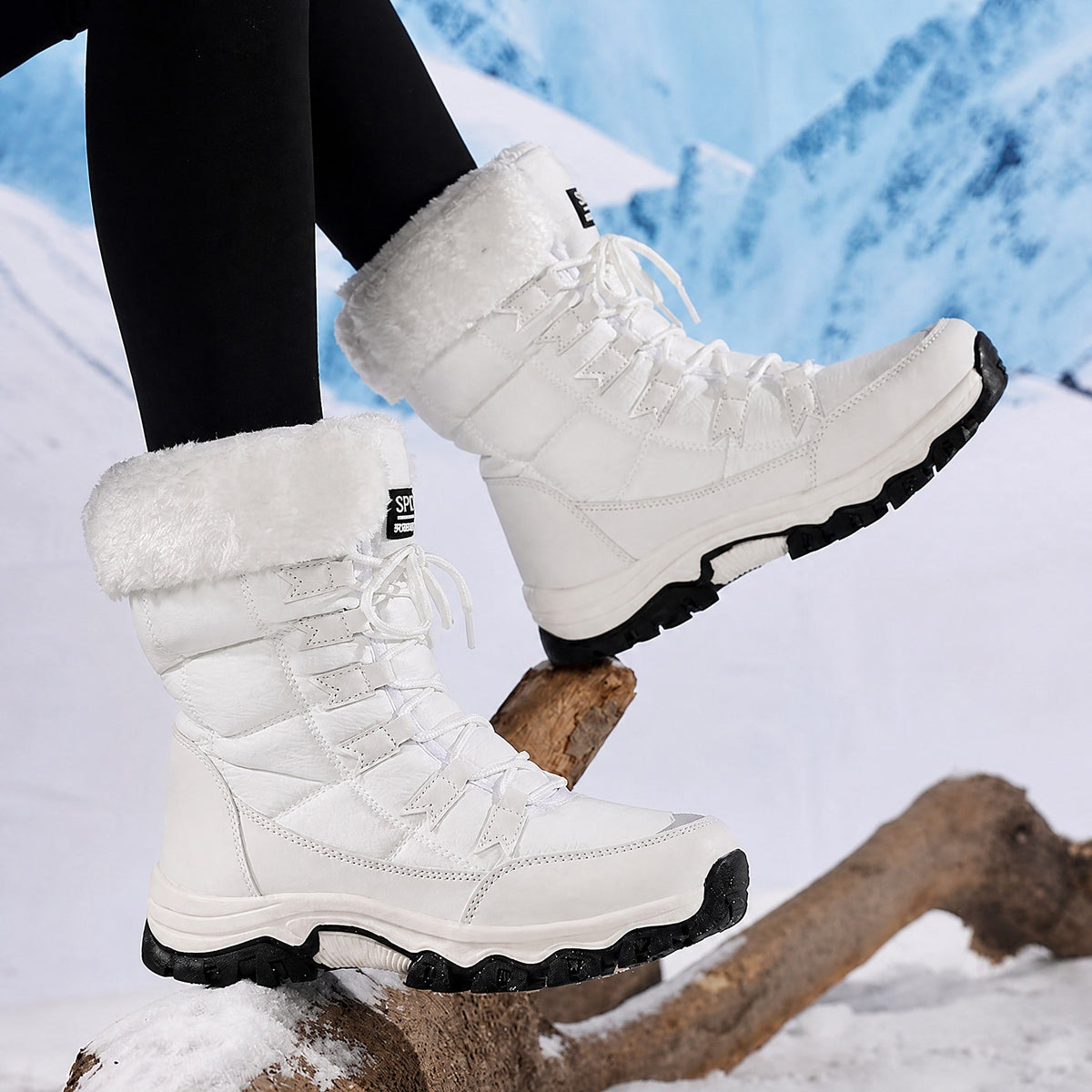 Rowan - Women's Orthopaedic Lace-Up Snow Boots with Faux Fur Trim - Boots - White - Parker&Brooks