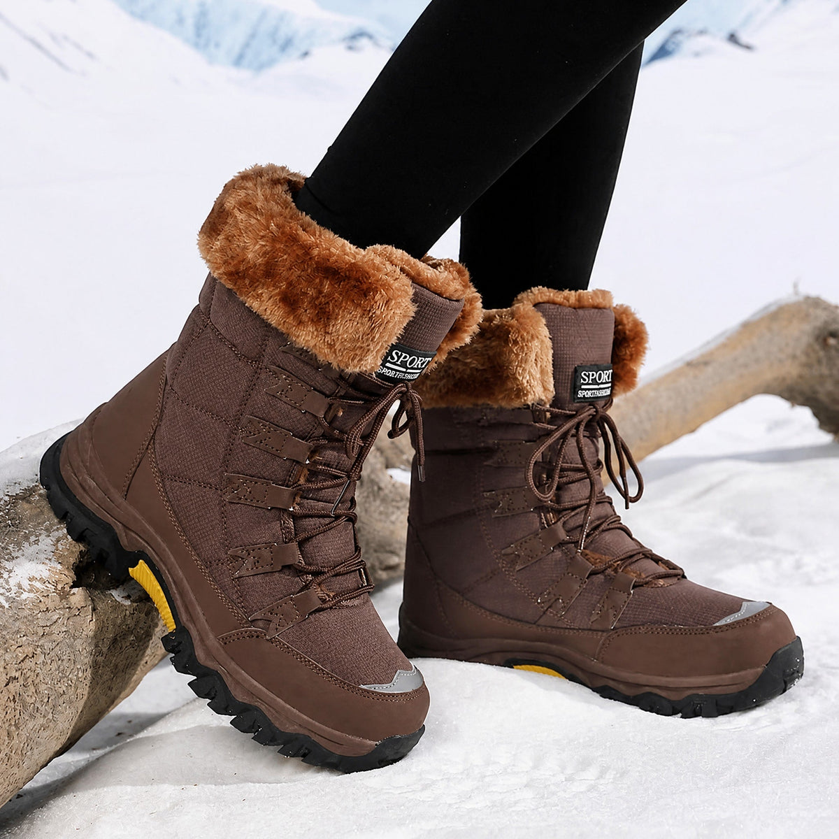 Rowan - Women's Orthopaedic Lace-Up Snow Boots with Faux Fur Trim - Boots - Brown - Parker&Brooks