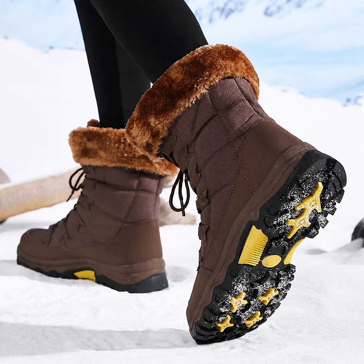 Rowan - Women's Orthopaedic Lace-Up Snow Boots with Faux Fur Trim - Boots - Brown - Parker&Brooks