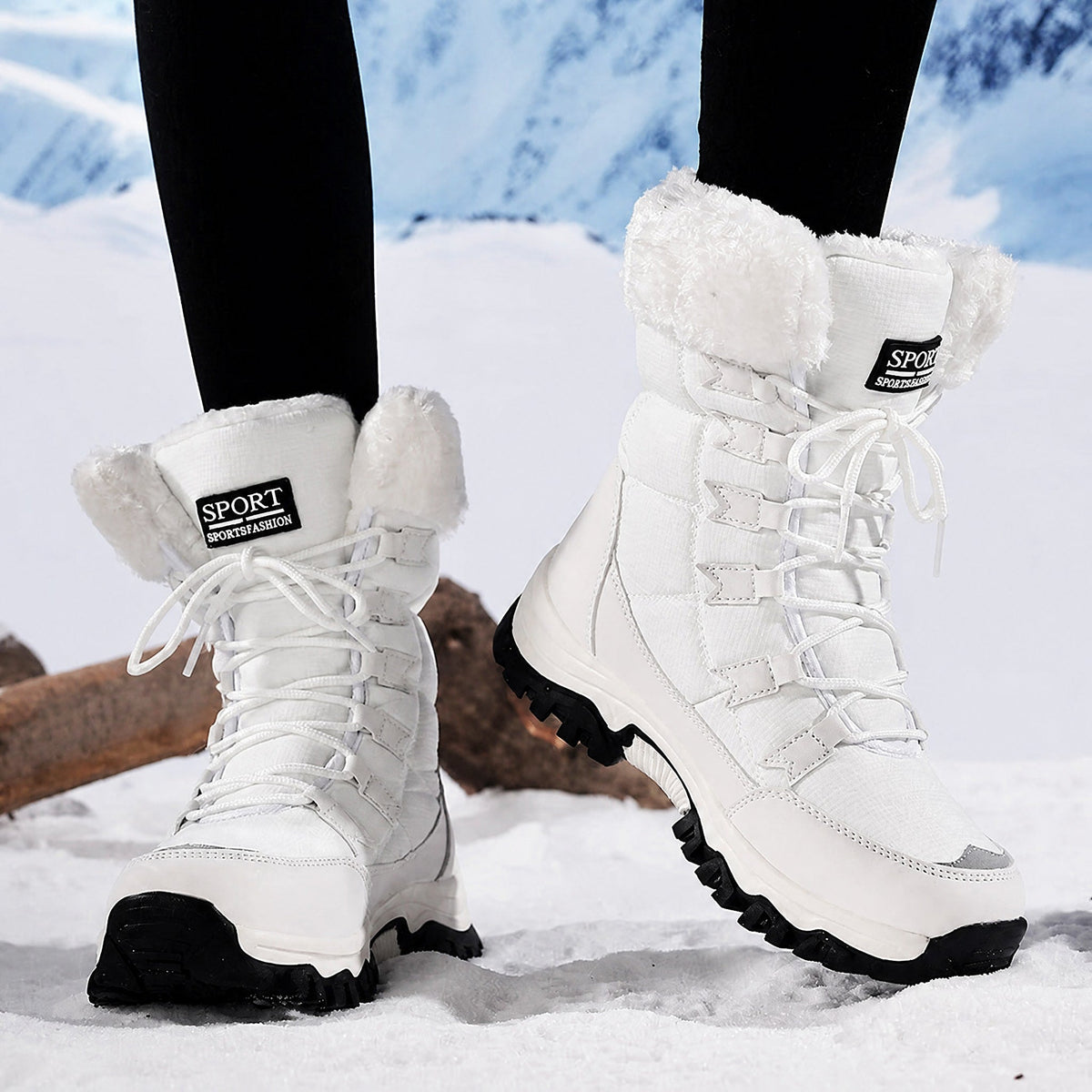 Rowan - Women's Orthopaedic Lace-Up Snow Boots with Faux Fur Trim - Boots - White - Parker&Brooks
