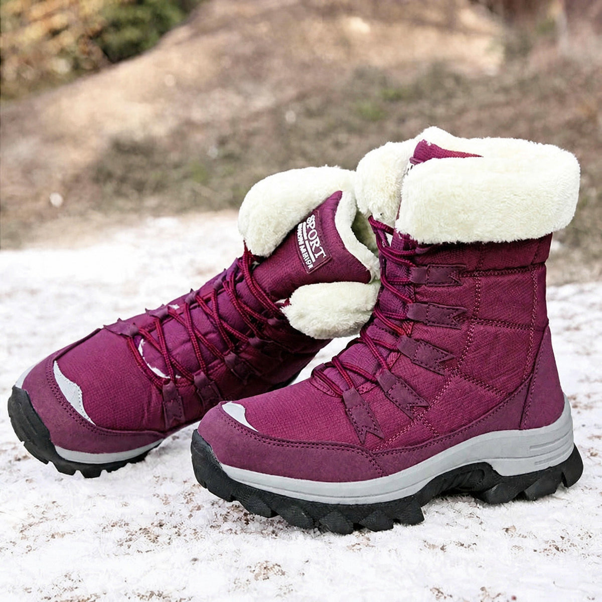 Rowan - Women's Orthopaedic Lace-Up Snow Boots with Faux Fur Trim - Boots - Purple - Parker&Brooks