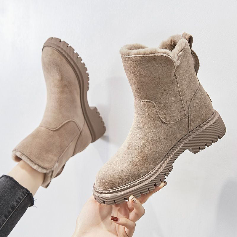 Rowan - Women's Orthopedic Faux Fur Trim Ankle Boots with Side Zip - Boots - Beige - Parker&Brooks
