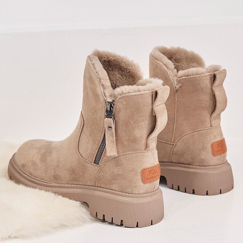 Rowan - Women's Orthopedic Faux Fur Trim Ankle Boots with Side Zip - Boots - Beige - Parker&Brooks