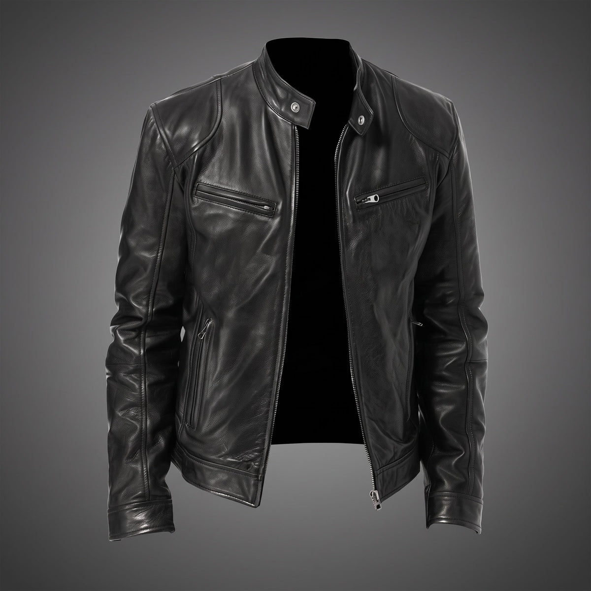 Siegfried - Men's Band Collar Transitional Multi-Pocket Jacket - Motorcycle Outerwear - Black - Parker&Brooks