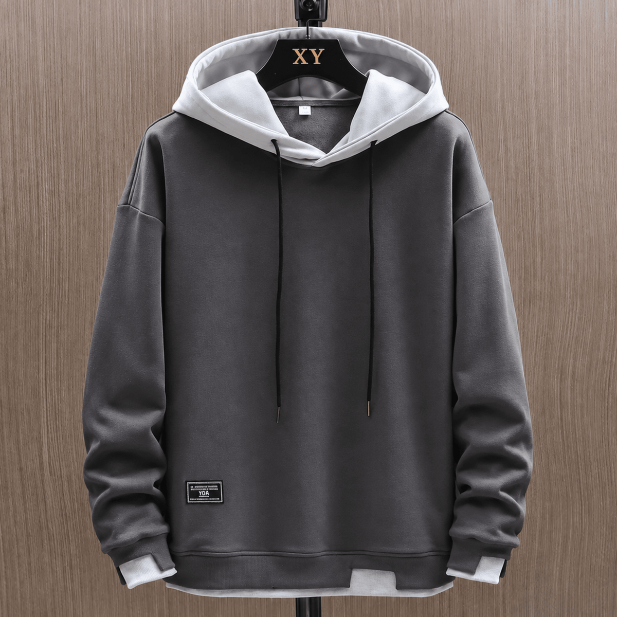 Simon - Men's Colorblock Hooded Sweatshirt with Drawstring Hood - Hoodies - Gray - Parker&Brooks