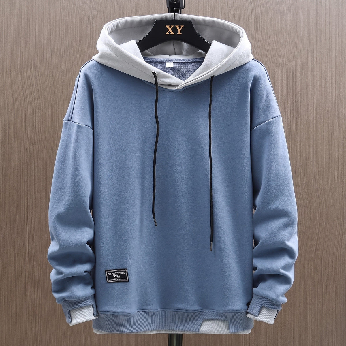 Simon - Men's Colorblock Hooded Sweatshirt with Drawstring Hood - Hoodies - Blue - Parker&Brooks