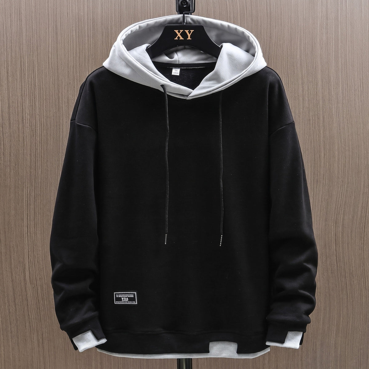 Simon - Men's Colorblock Hooded Sweatshirt with Drawstring Hood - Hoodies - Black - Parker&Brooks