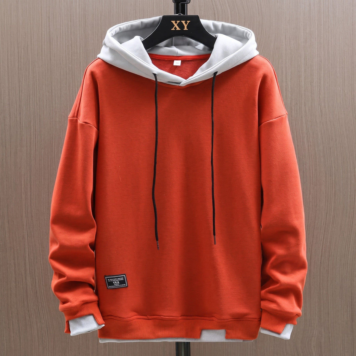 Simon - Men's Colorblock Hooded Sweatshirt with Drawstring Hood - Hoodies - Orange - Parker&Brooks