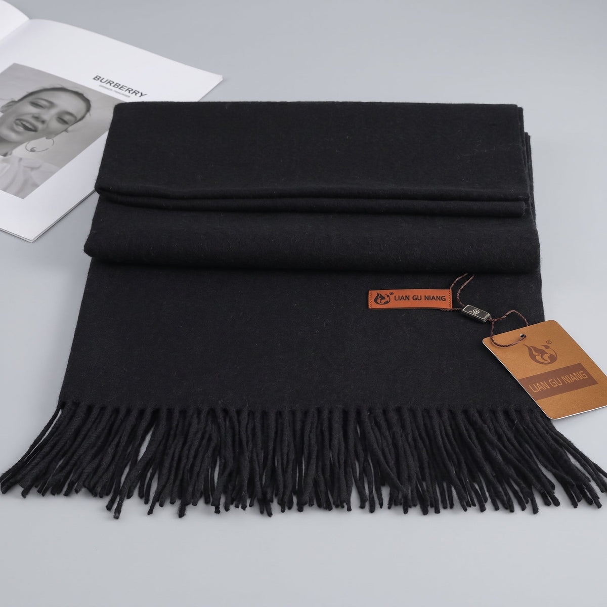 Sofia – Women’s Soft Woven Winter Scarf with Tassel Fringe - Scarves & Shawls - Black - Sarvento