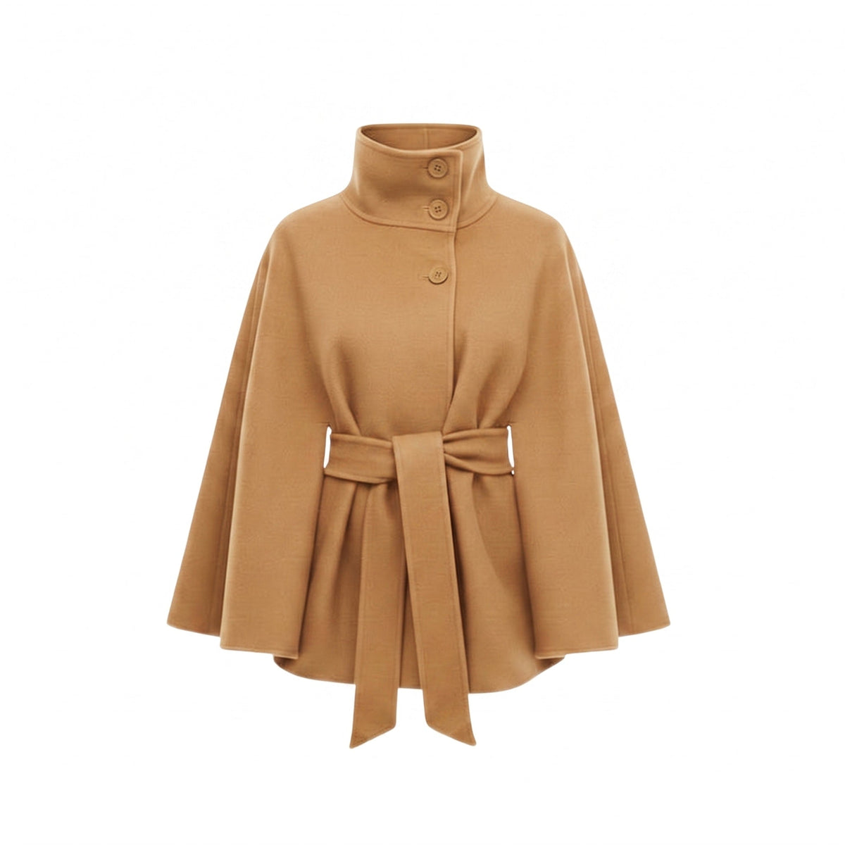 Sophia - Women's Belted Cape Coat with High Collar and Batwing Sleeves - Capes - Khaki - Parker&Brooks