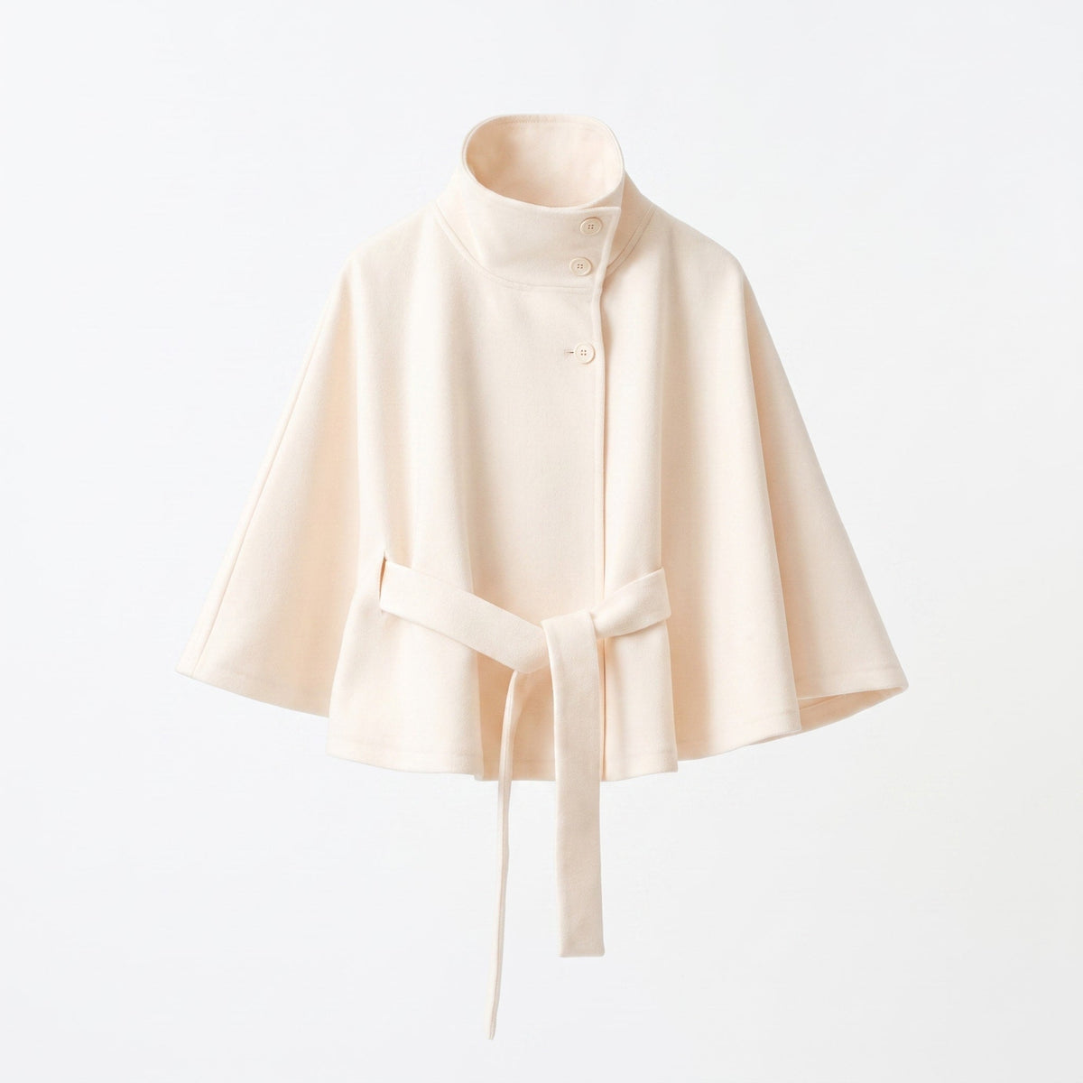Sophia - Women's Belted Cape Coat with High Collar and Button Closure - Capes - Beige - Parker&Brooks