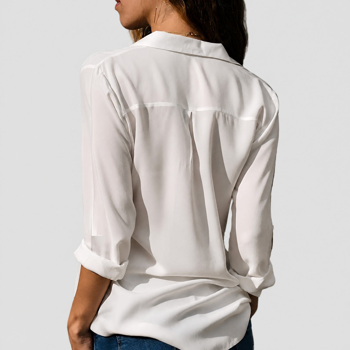 Sophia - Women's Long Sleeve Button-Down Collared Blouse - Blouses - White - Parker&Brooks
