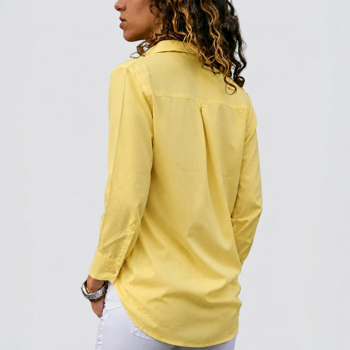 Sophia - Women's Long Sleeve Button-Down Collared Blouse - Blouses - Yellow - Parker&Brooks