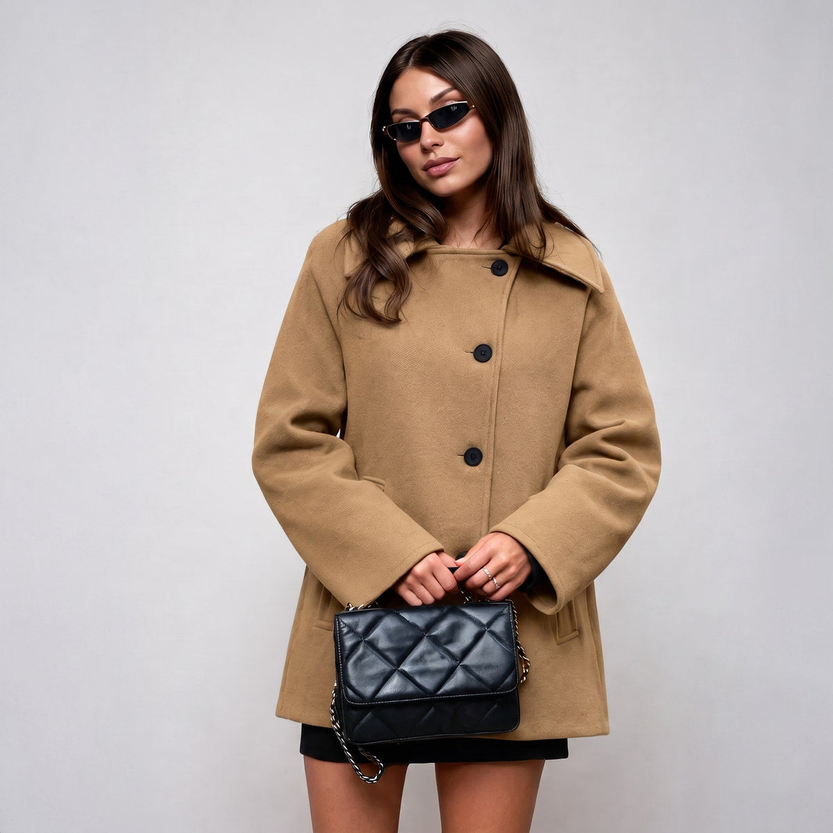 Sophia - Women's Oversized Wool-Blend Coat - Coats & Jackets - Beige - Parker&Brooks