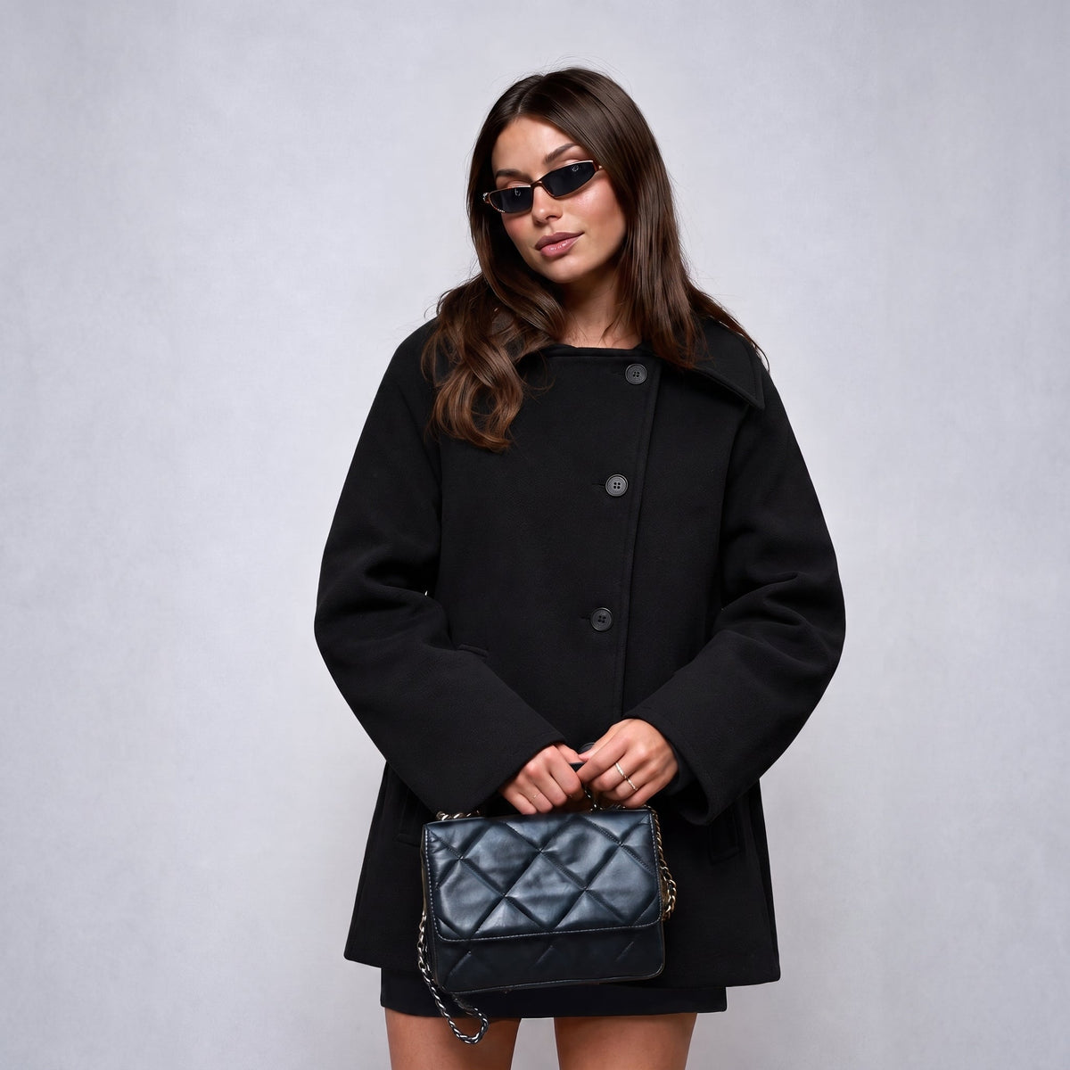 Sophia - Women's Oversized Wool-Blend Coat - Coats & Jackets - Black - Parker&Brooks
