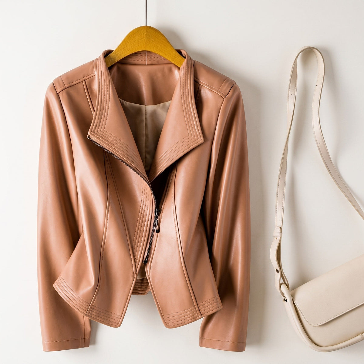 Sophia - Women's Structured Asymmetrical Zip Moto Jacket - Motorcycle Outerwear - Orange - Parker&Brooks