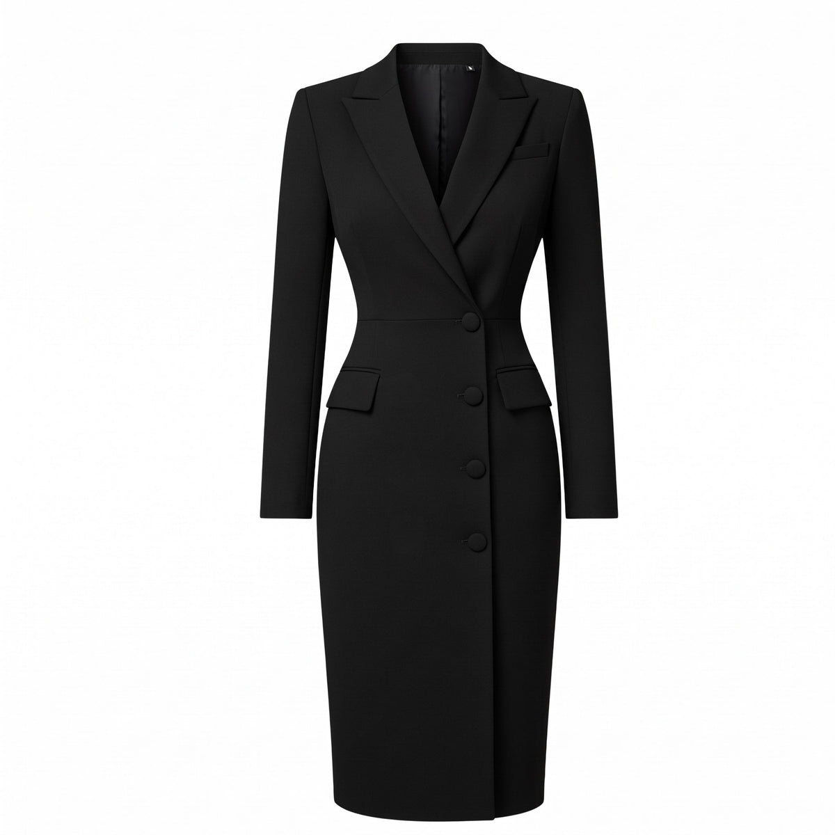 Sophia - Women's Tailored Long Sleeve Blazer Midi Dress - Dresses - Black - Parker&Brooks