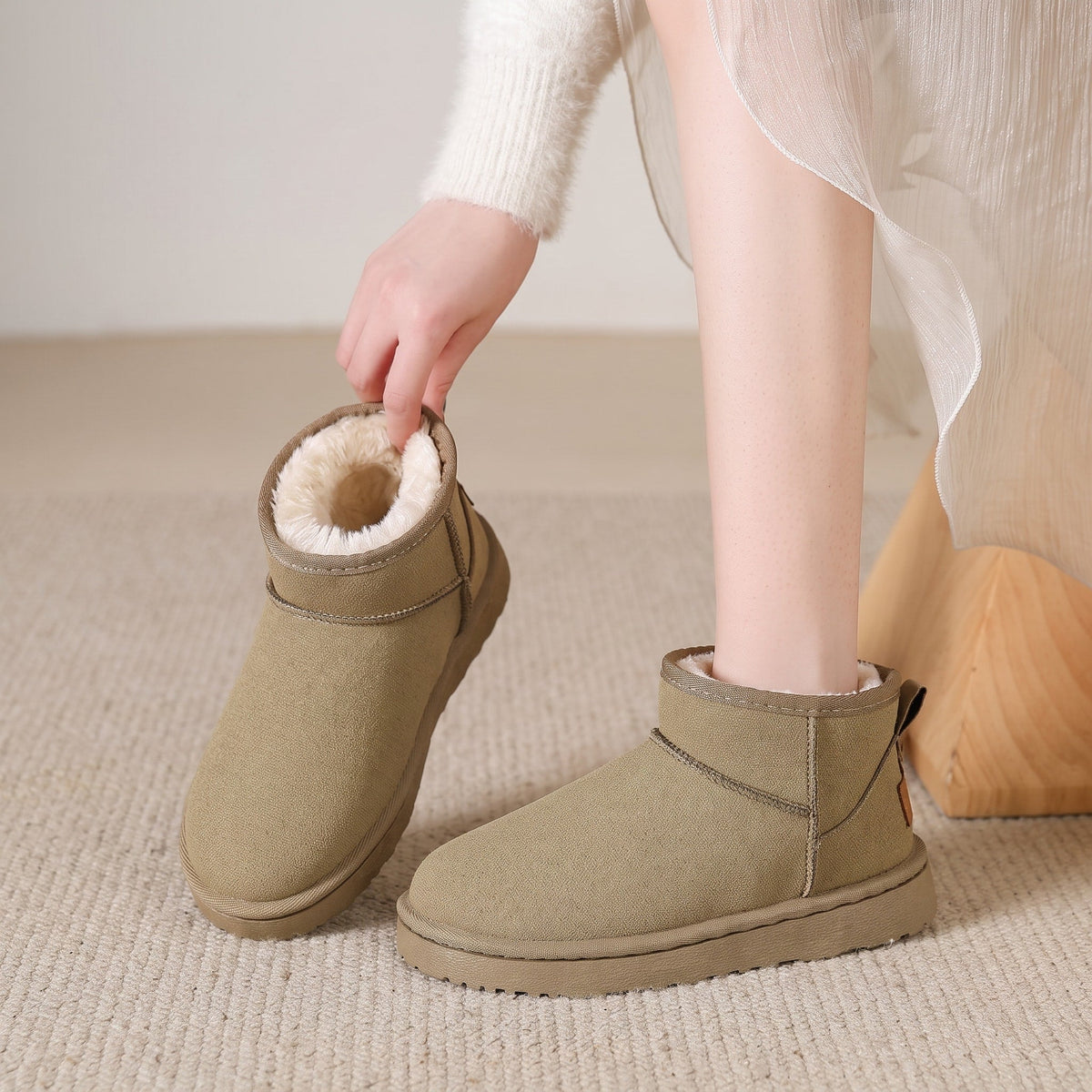 Sophie - Women's Ankle Boots with Faux Fur Lining and Cushioned Sole - Boots - Khaki - Parker&Brooks
