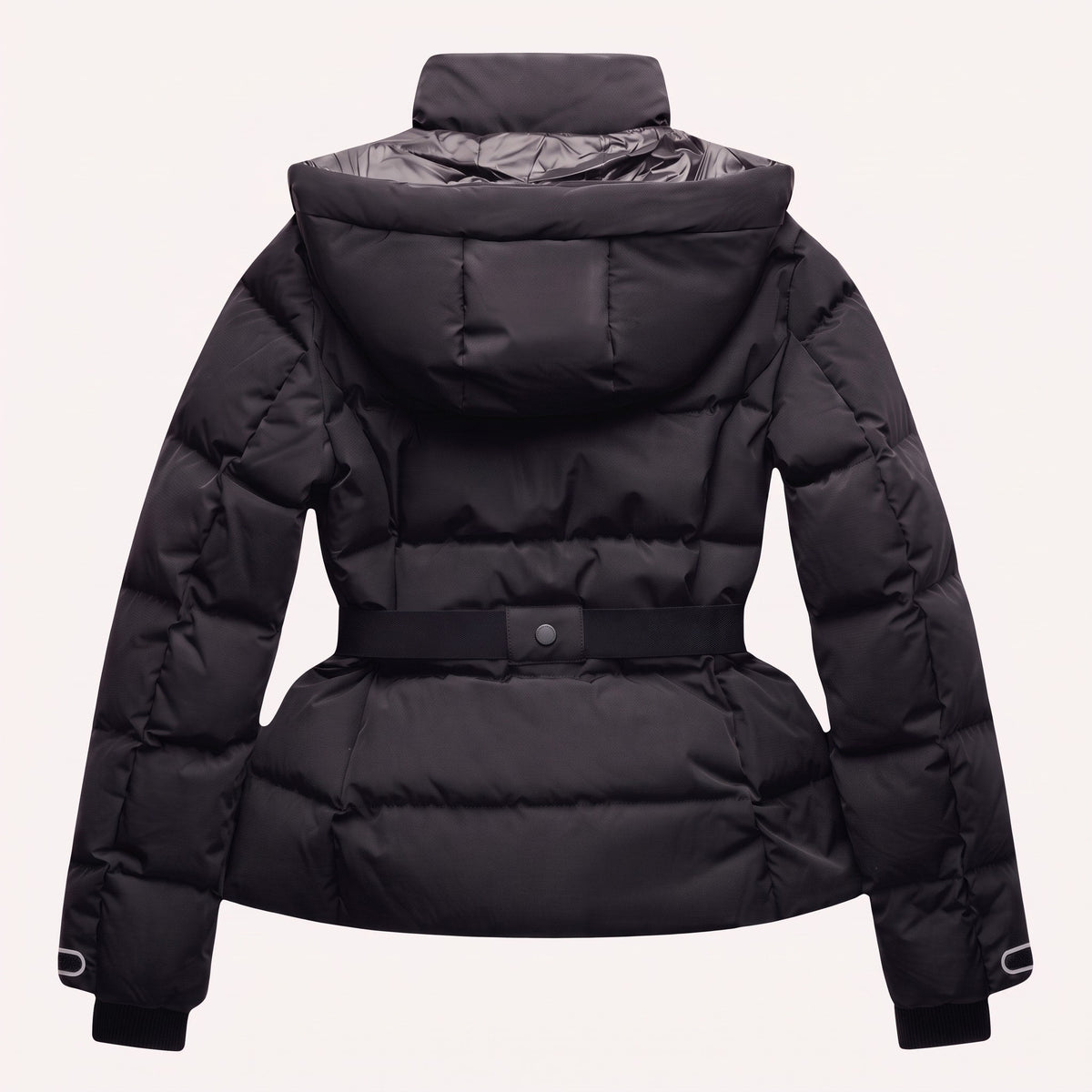 Sophie - Women’s Belted Puffer Jacket with Stand Collar and Zip-Off Hood - Puffer Jackets - Black - Sarvento