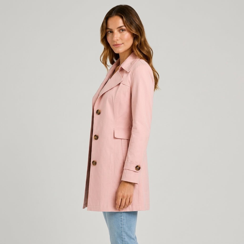 Sophie - Women's Belted Trench Coat with Notch Lapel Collar - Trench Coats - Pink - Parker&Brooks