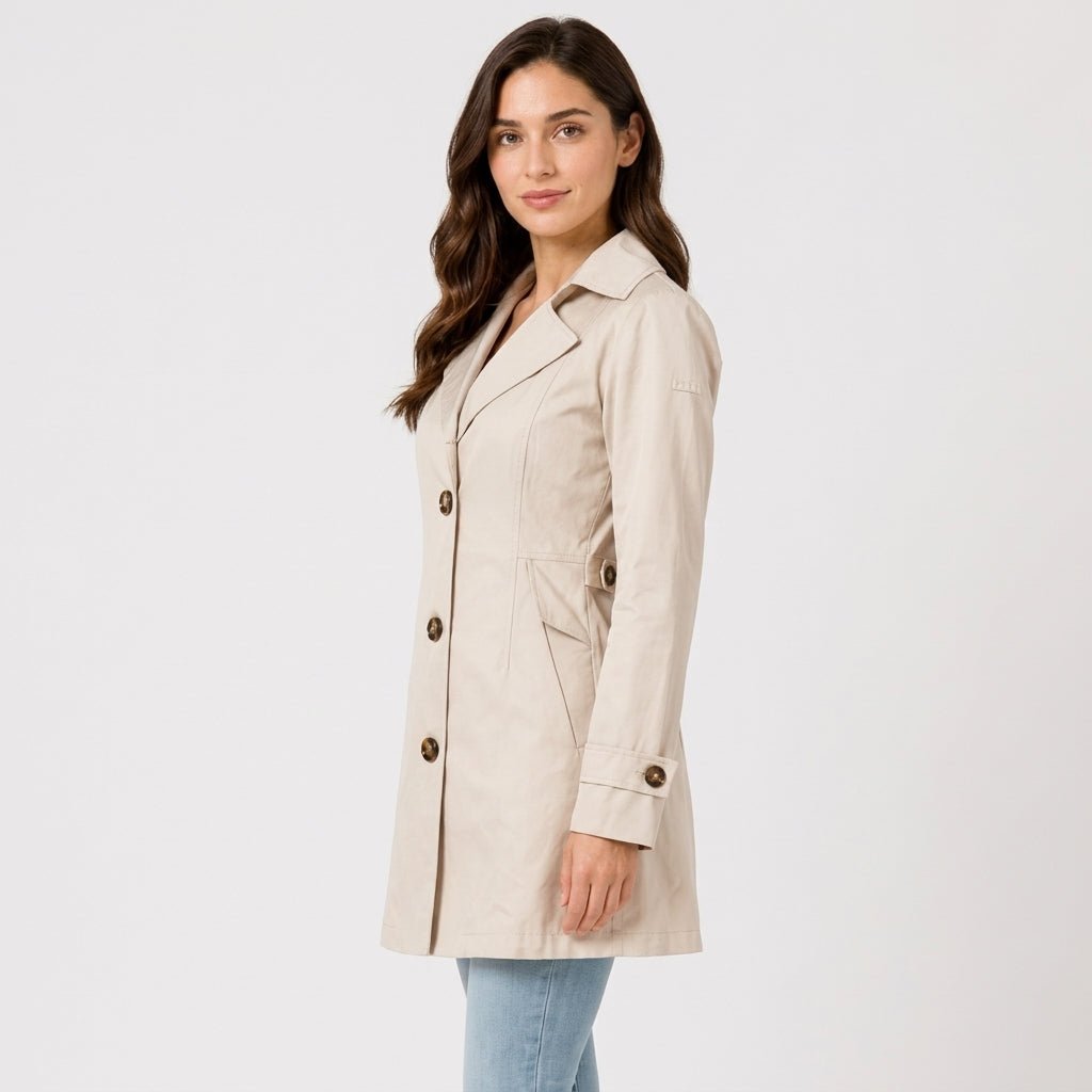 Sophie - Women's Belted Trench Coat with Notch Lapel Collar - Trench Coats - Beige - Parker&Brooks