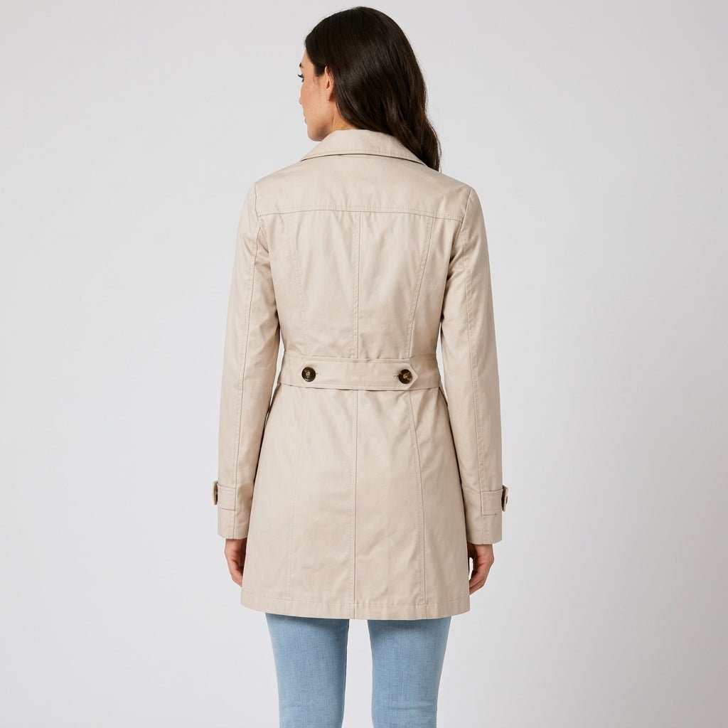 Sophie - Women's Belted Trench Coat with Notch Lapel Collar - Trench Coats - Beige - Parker&Brooks