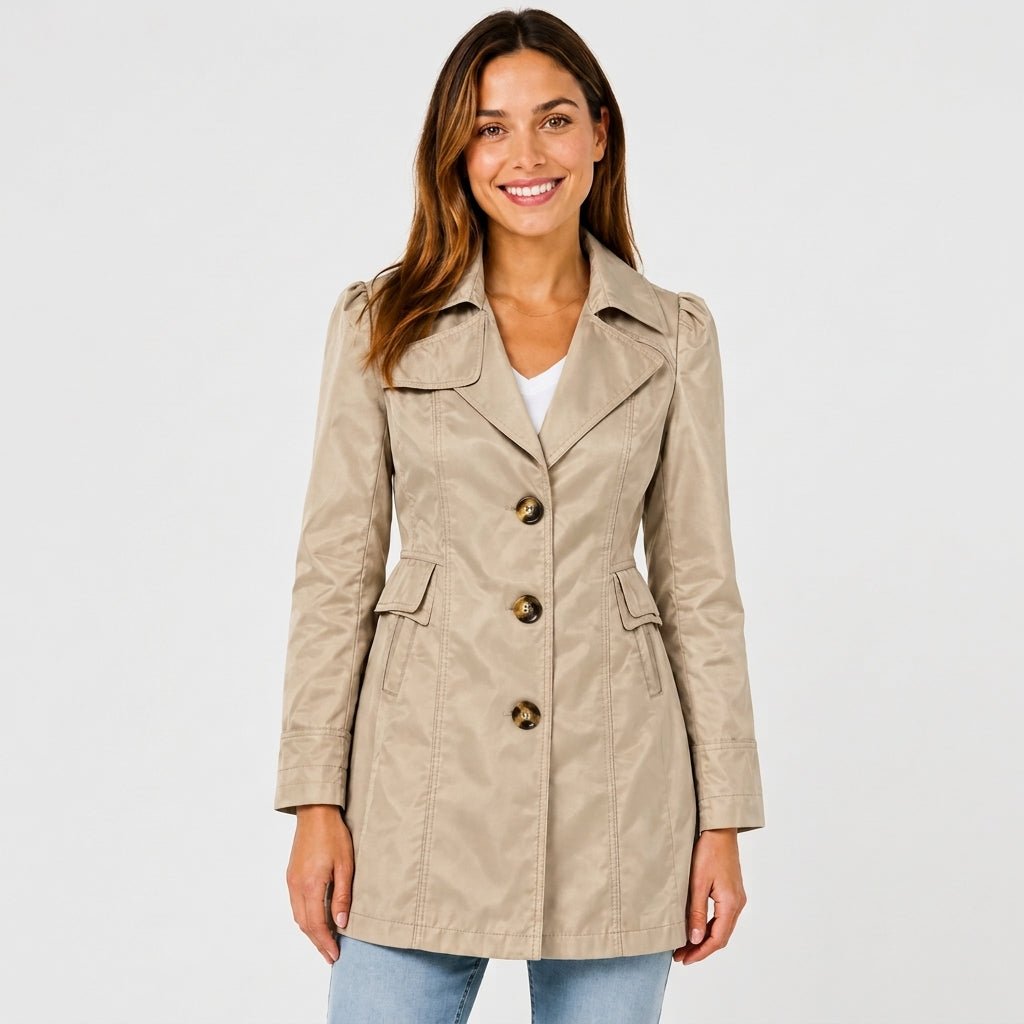 Sophie - Women's Belted Trench Coat with Notch Lapel Collar - Trench Coats - Khaki - Parker&Brooks