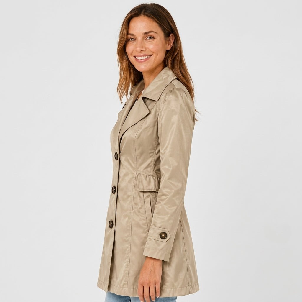Sophie - Women's Belted Trench Coat with Notch Lapel Collar - Trench Coats - Khaki - Parker&Brooks
