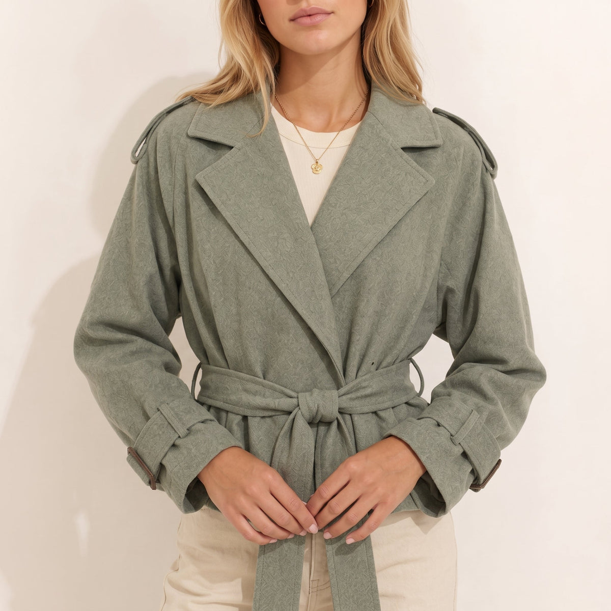 Sophie - Women's Belted Trench Coat with Shoulder Tabs - Trench Coats - Green - Parker&Brooks