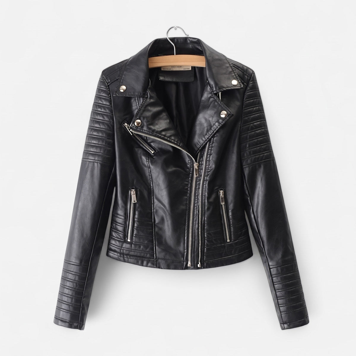 Sophie - Women's Biker Jacket with Quilted Shoulder Detail - Motorcycle Outerwear - Black - Parker&Brooks