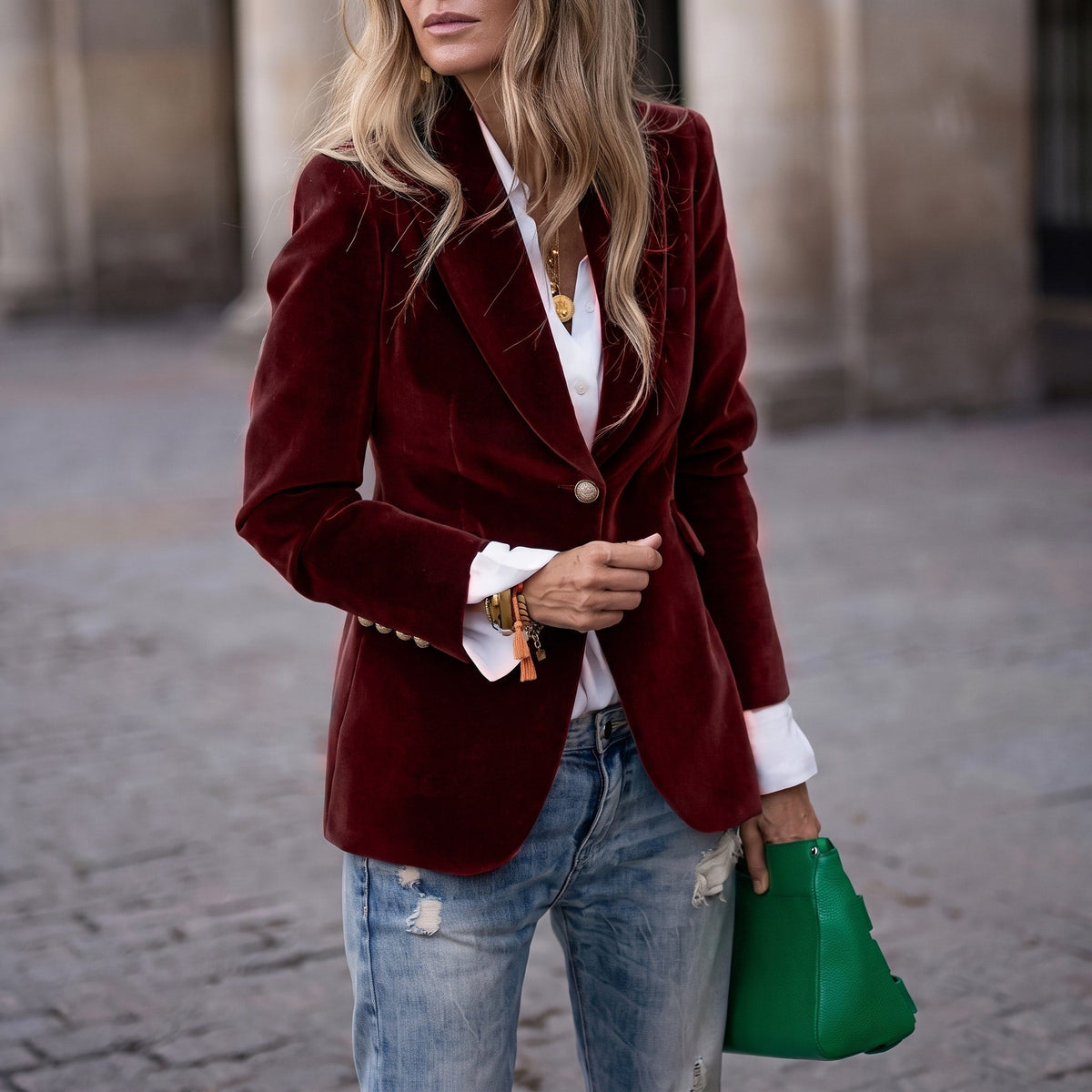 Sophie - Women's Double-Breasted Tailored Blazer - Blazers - Wine Red - Parker&Brooks