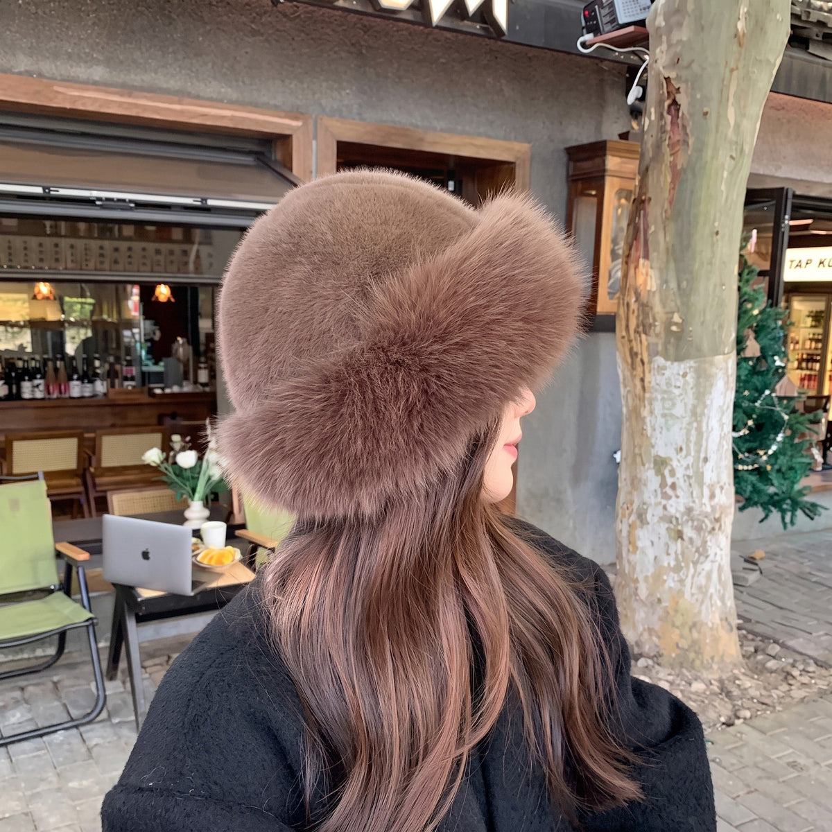 Sophie - Women's Faux Fur Trim Winter Bucket Hat with Ear Coverage - Beanies - Light Brown - Sarvento