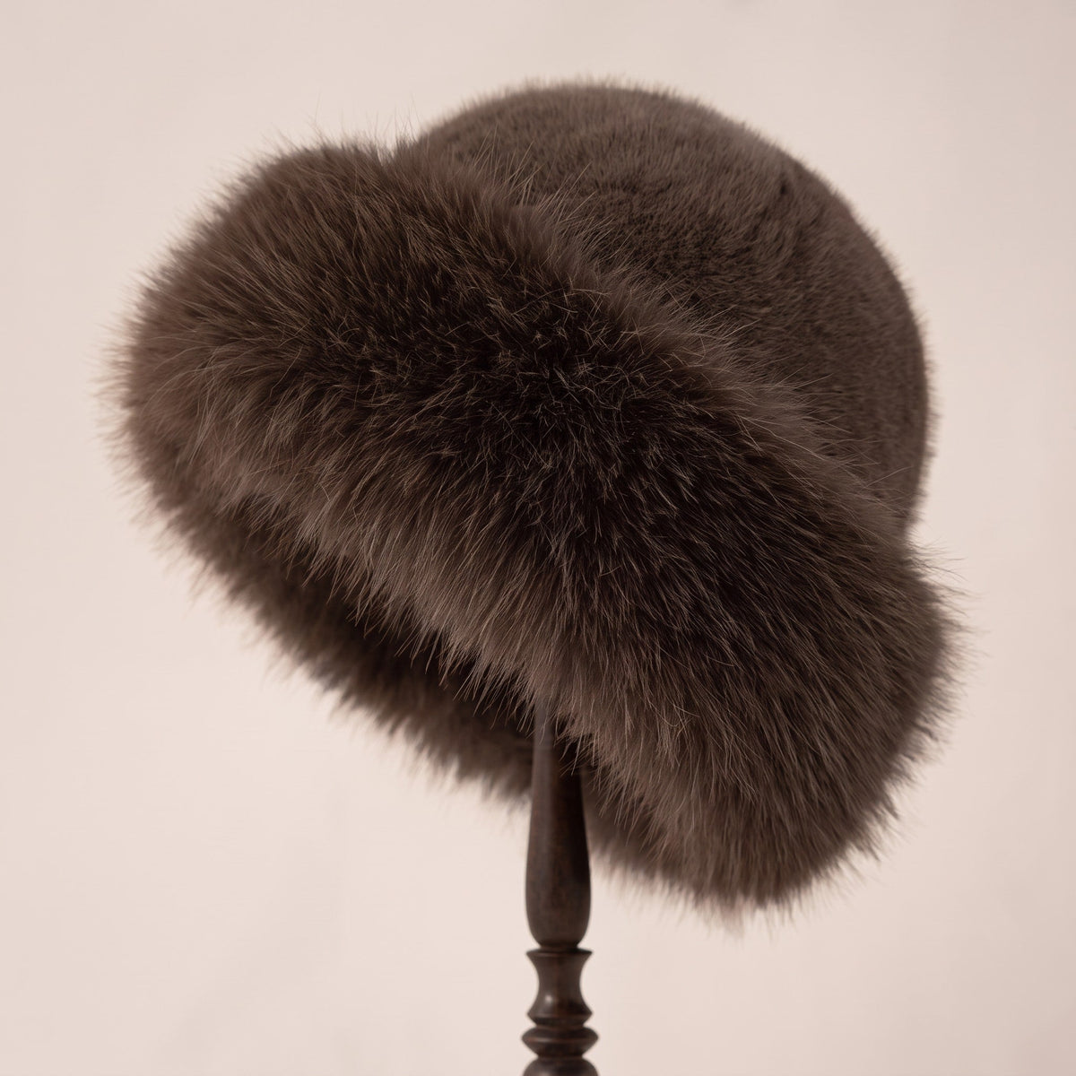 Sophie - Women's Faux Fur Trim Winter Bucket Hat with Ear Coverage - Beanies - Dark Brown - Sarvento