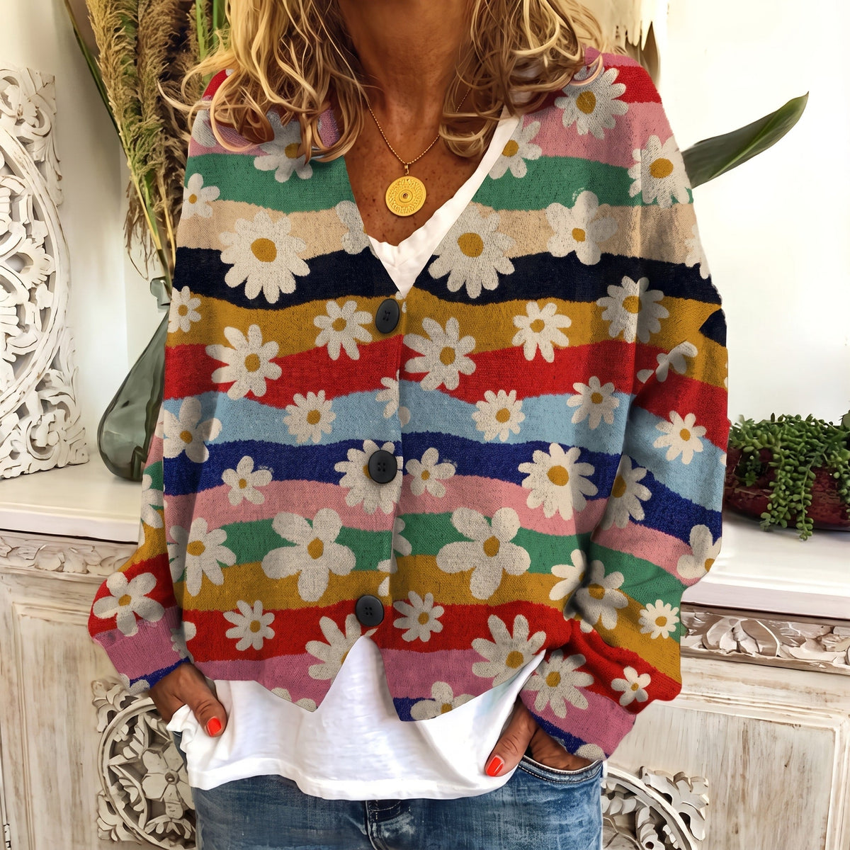 Sophie - Women's Floral Print Button-Front Cardigan - Cardigans - Purple - Parker&Brooks