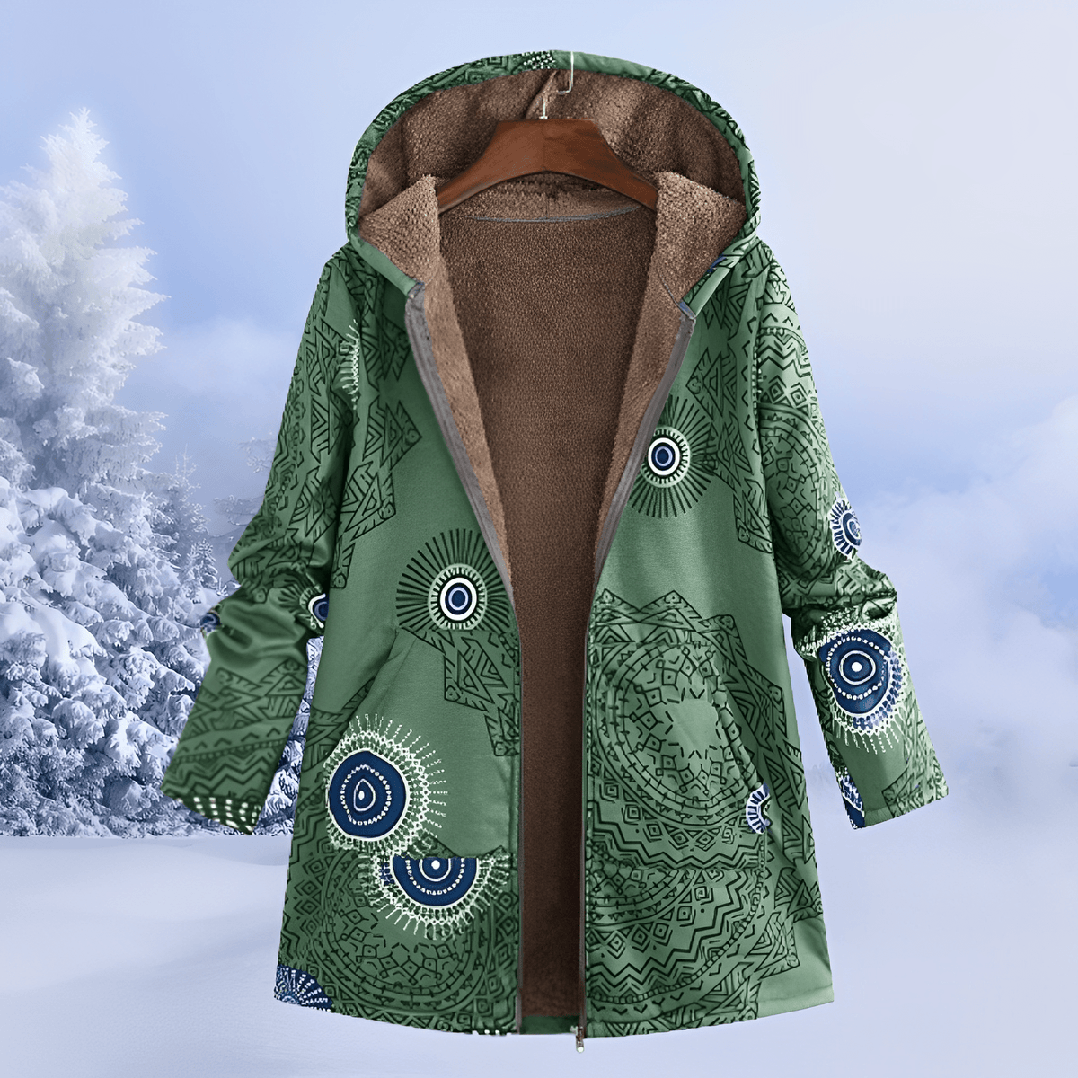 Sophie - Women's Floral Print Longline Hooded Coat - Parka Jackets - Green - Parker&Brooks