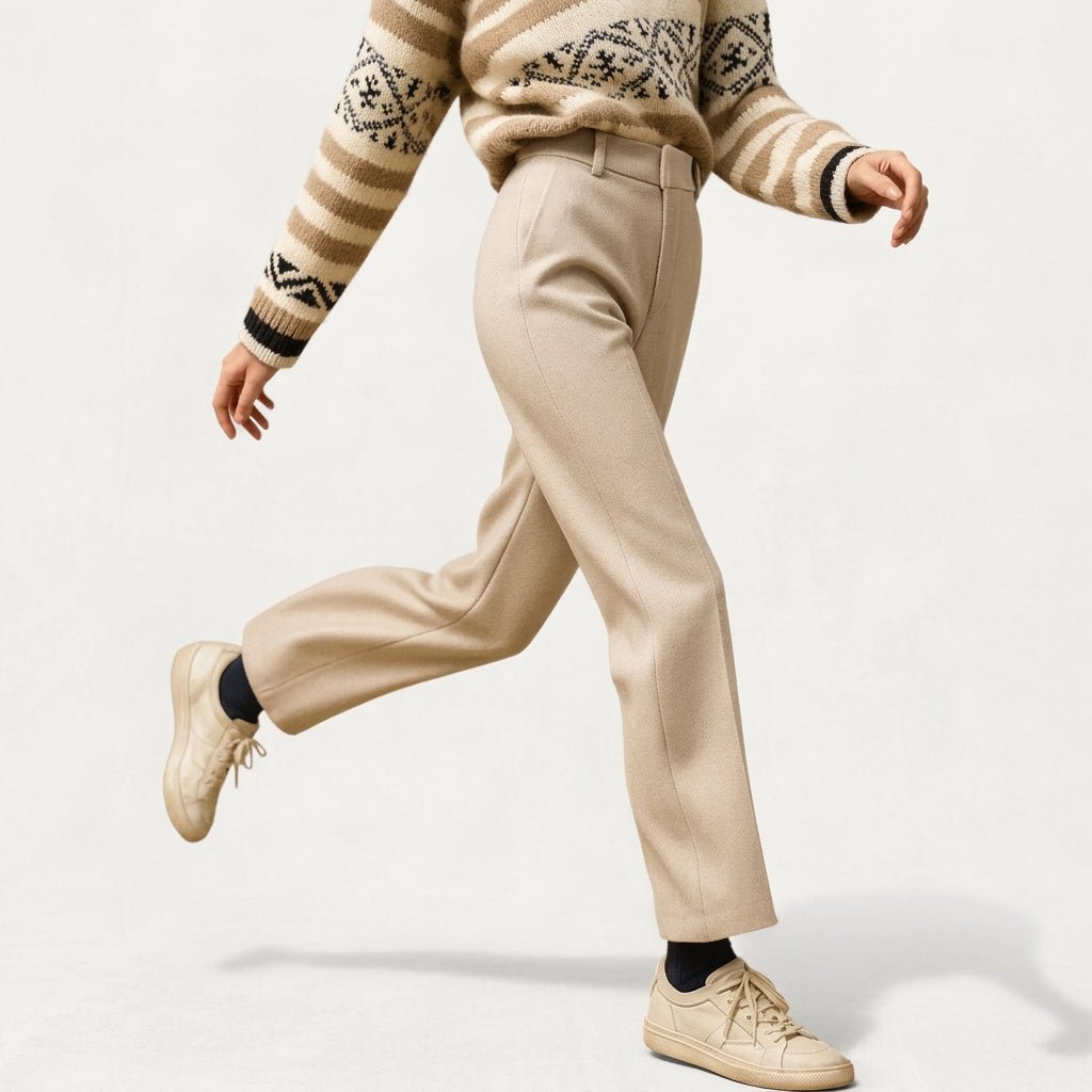 Sophie – Women’s Herringbone Straight Leg Tailored Trousers with Slanted Pockets - Trousers - Cream - Sarvento