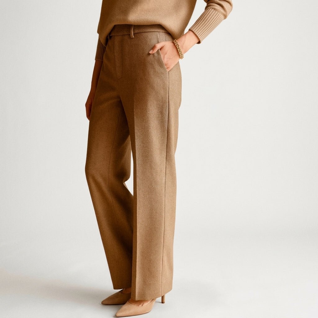 Sophie – Women’s Herringbone Straight Leg Tailored Trousers with Slanted Pockets - Trousers - Brown - Sarvento